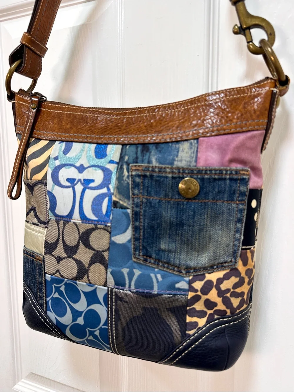 Coach Patchwork Shoulder Bag Leather Trim Y2K